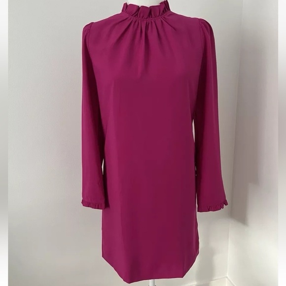 J. Crew Ruffle neck Shift Dress Pink Fuchsia Sz 2 *L27 - Picture 2 of 4